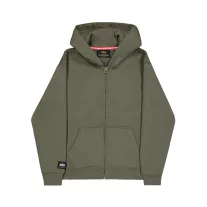 Label Zip Back Print Hoodie - dark olive